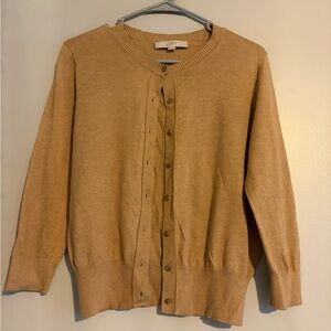 LOFT Camel/Tan Button-Front Crewneck Cardigan. Worn Once